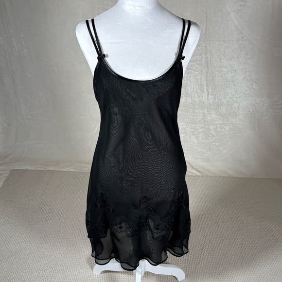 HALSTON Womens Small Black Sheer Mini Slip Dress Feminine Sexy WhimsyGoth Witchy - Picture 1 of 15